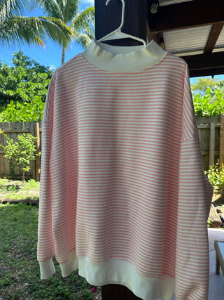 Pink Stripe Oversized Crewneck Sweatshirt – Sunkissed Coconut