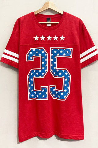 Patriotic Sporty Oversized Varsity Red T-Shirt
