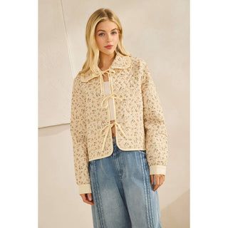 IVE - Quilted Ruffled Collar String Jacket: OATMEAL FLORAL / S-M-L-XL(2-2-2-2)