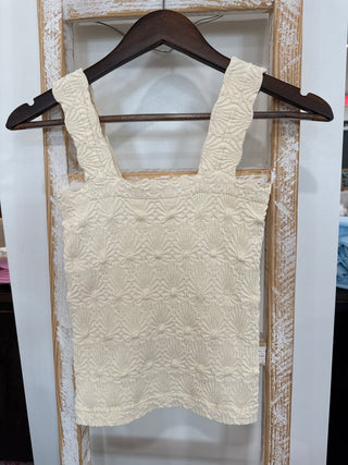 Vintage Washed Lace Textured Square Neck Tank