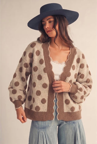 Lov Lov Mocha Dot Scalloped Cardigan
