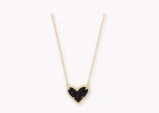 Kendra Scott Ari Heart Gold Pendant Necklace Black Drusy