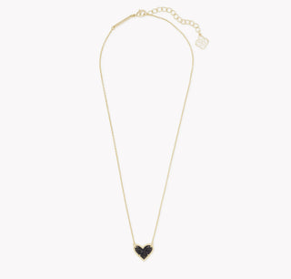 Kendra Scott Ari Heart Gold Pendant Necklace Black Drusy