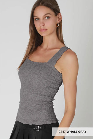 Vintage Washed Lace Textured Square Neck Tank