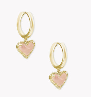 Kendra Scott Ari Heart Gold Rose Quartz Huggie Earrings