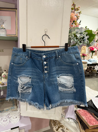 American Flag Print Pockets Denim Shorts