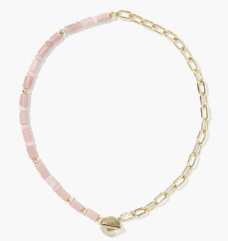 Kendra Scott Lindsey Gold Beaded Half Chain Necklace in Light Pink Quartzite