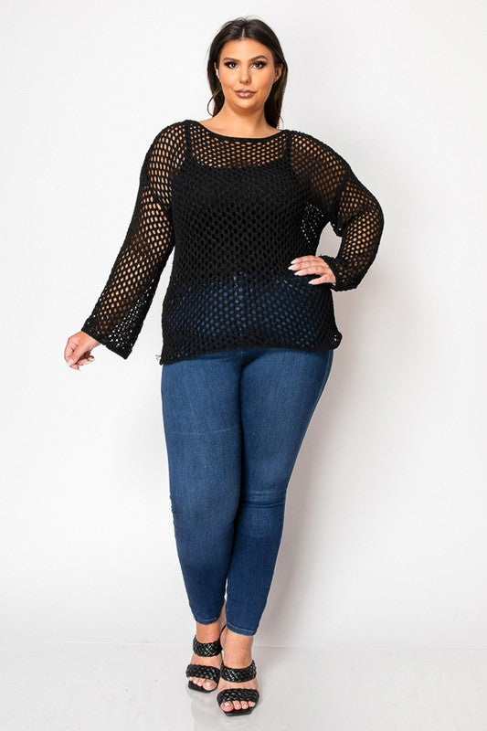 Plus Size Fishnet Long Sleeve Top – Best You Boutique LLC