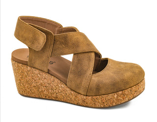 Corkys Case Closed Tan Wedge