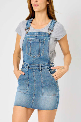 Judy Blue Plus Size High Rise Raw Hem Skirt Overalls