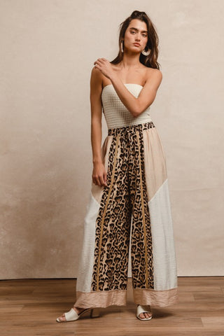 Color Block Leopard Wide Leg Pants