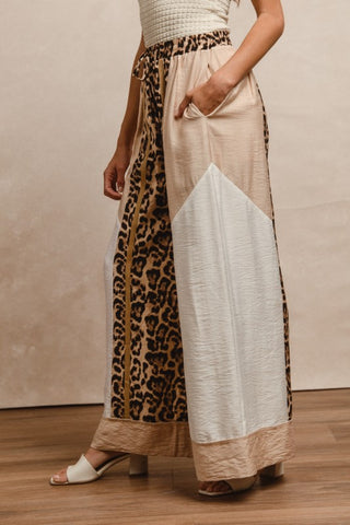 Color Block Leopard Wide Leg Pants