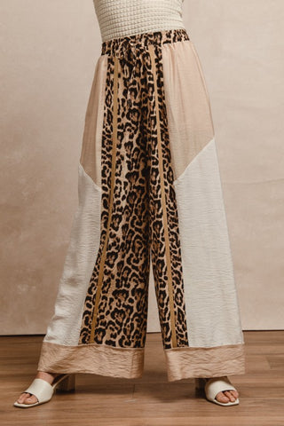 Color Block Leopard Wide Leg Pants