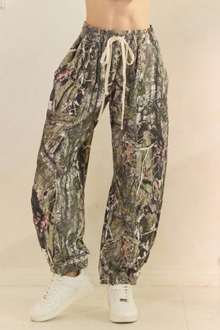 Camo Print Barrel Jogger Pants