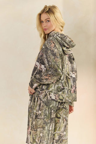 Camo Print French Terry Drawstring Hoodie