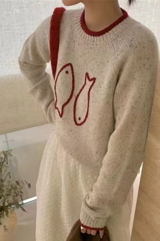 Sardine Embroidered Pullover Sweater
