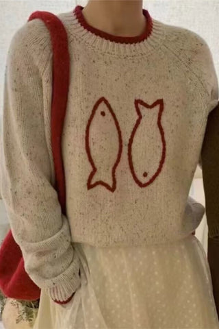 Sardine Embroidered Pullover Sweater