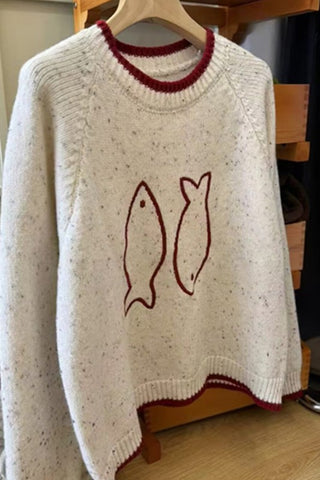 Sardine Embroidered Pullover Sweater