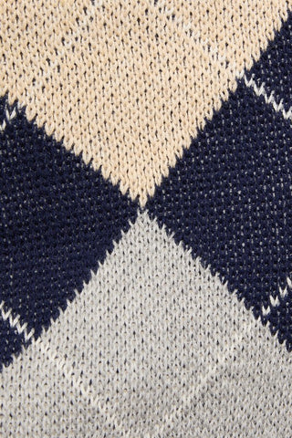 Navy Argyle Knit Sweater Top