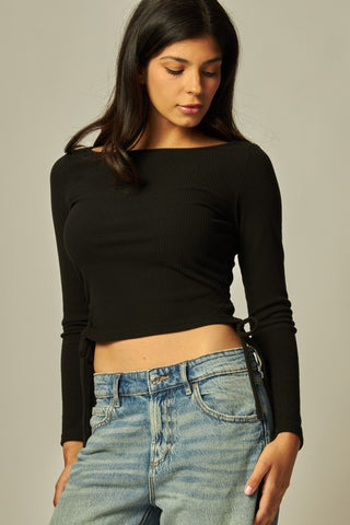 Ruched Side Ribbed Long Sleeve Top