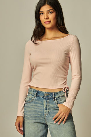 Ruched Side Ribbed Long Sleeve Top