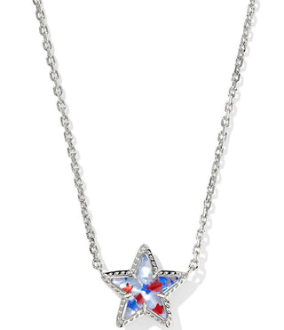 Kendra Scott Cassidy Silver Red White And Blue Star Illusion Pendant Necklace