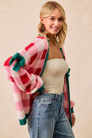 Candy Cane Check Knit Cardigan | Oversized Holiday Sweater