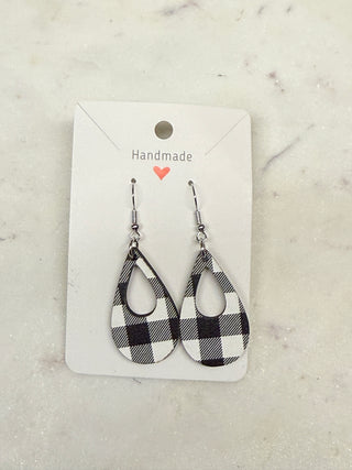 Gingham Dangle White Earrings