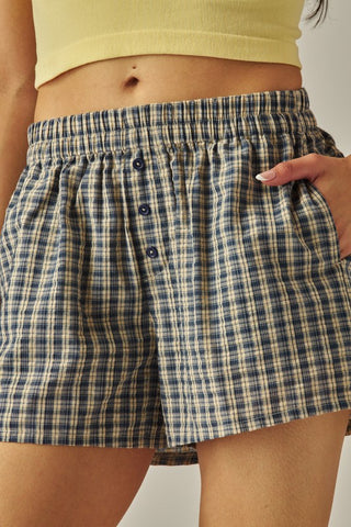 Love Poem Plaid Navy Boxer Shorts