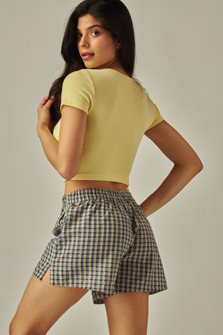 Love Poem Plaid Navy Boxer Shorts