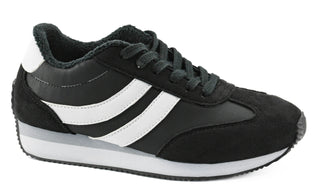 Corky’s Jet Lag black and white sneaker with double stripe detail and cushioned sole.