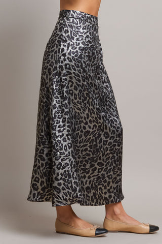 Leopard Metallic Midi Skirt – Silver and Black Satin Finish