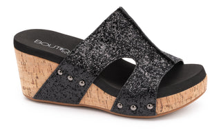 Corky's Oasis Black Glitter Wedge