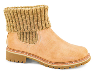 Corky’s Quiver caramel ankle boot with ribbed knit cuff and treaded sole
