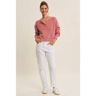 Mineral-Washed Cable Knit Cardigan