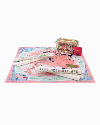 Oh My Mahjong Heron Mahjong Mat – Pink Crane & Floral Design