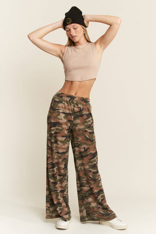 JADE BY JANE - ARMY CAMO WIDE LEG PANTS: CAMOUFLAGE / S