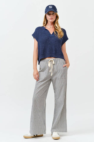 Harbor Stripe Drawstring Wide Leg Pants