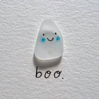Boo Ghost Sea Glass Art – Framed Halloween Wall Décor