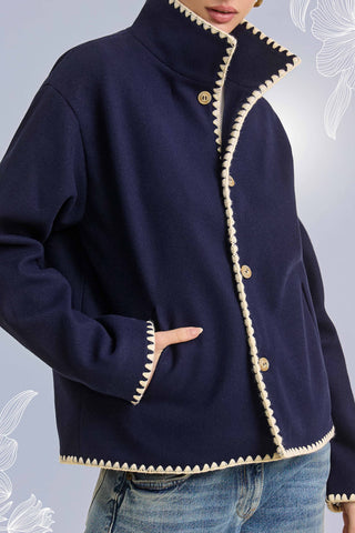 La Miel Convertible Collar Blanket Stitch Felt Jacket