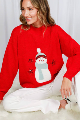 Snowman Embellished Crew Neck Sweater