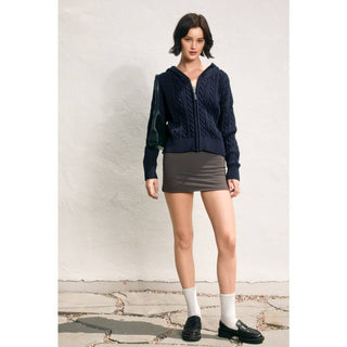 Cable Knit Hooded Zip Up Cardigan