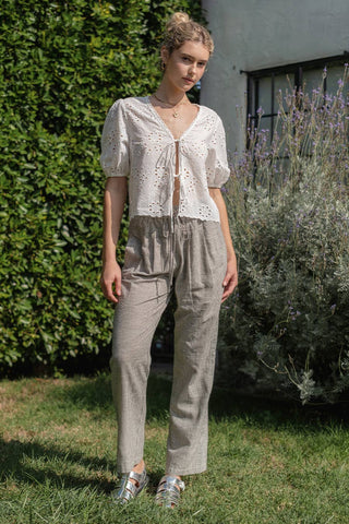 Off-White Eyelet Tie Front Top