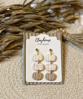 Clayhouse Colours - Plaid Pumpkins Clay Earrings : 3 pumpkins dangles