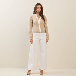 ABLE Contrast Trim Cardigan – Beige