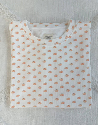 Mini Pumpkin Ribbed Long Sleeve Sleep Top – Sunkissed Coconut