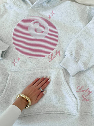 Sunkissed Coconut Pearl Grey Lucky You 8 Ball Embroider Hoodie