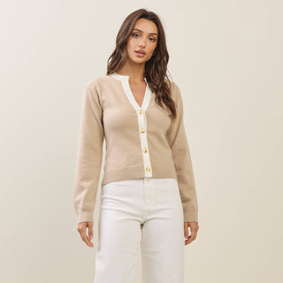 ABLE Contrast Trim Cardigan – Beige