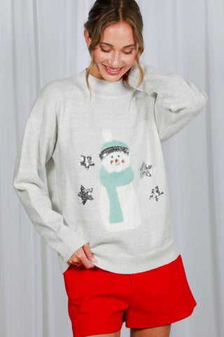 Snowman Embellished Crew Neck Sweater