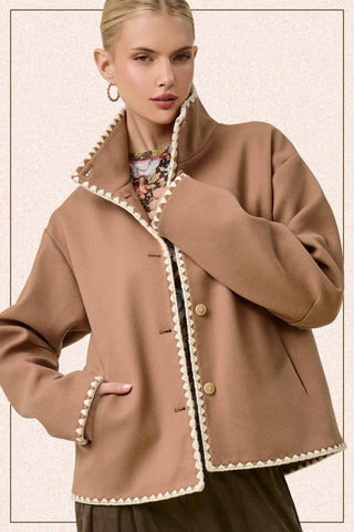 La Miel Convertible Collar Blanket Stitch Felt Jacket